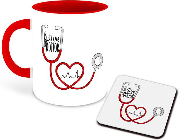 whats your kick Future Doctor Inspired Printed Designer Red Inner Color Ceramic Coffee With Coaster (Future Doctor, Gift for Future Doctor, Birthday Gift, Best Gift) Multi- 15 Ceramic Coffee Mug