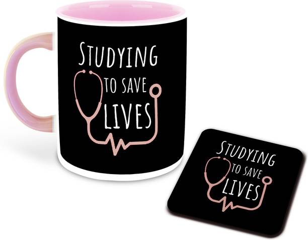 whats your kick Future Doctor Inspired Printed Designer Pink Inner Color Ceramic Coffee With Coaster (Future Doctor, Gift for Future Doctor, Birthday Gift, Best Gift) Multi- 12 Ceramic Coffee Mug