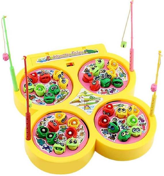 PEZYOX Fish Catching Game with Sound, Include 32 Pieces Fishes and 4 Fishing Rod, Musical Fishing Games for Kids (Fishing Game)