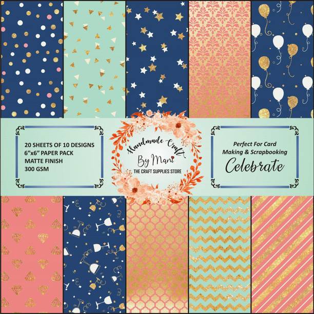 Dheett Multicolour Scrapbook Designer Paperpack 6 x 6 300 gsm Craft paper