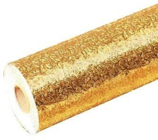 Shelzi 300 cm 3 Meter Gold Metalic Look Foil Stickers, Oil Proof, Kitchen Backsplash Wallpaper Self-Adhesive Wall Sticker Anti-Mold and Heat Resistant for Kitchen Walls Cabinets Drawers and Shelves Self Adhesive Sticker