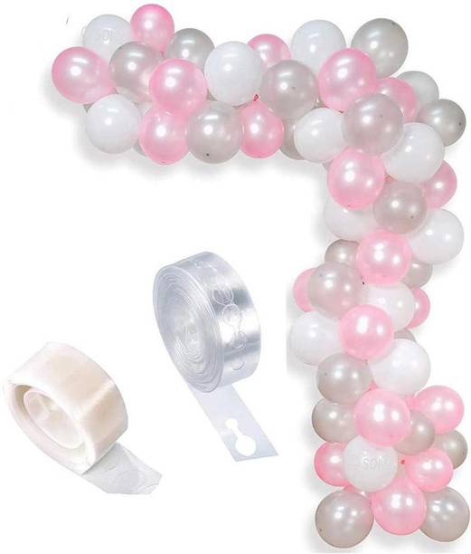 SOI Solid 102 Pieces Balloon Garland Kit Balloon Arch Garland for Wedding Anniversary Birthday Party Decorations (Pink Silver White) Balloon