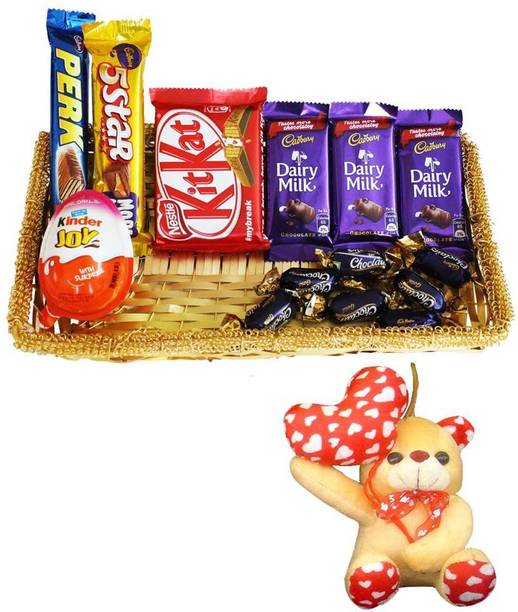 Cadbury Teddy With Chocolate Gift Basket Hamper | Valentine Surprise Gift Hamper Combo
