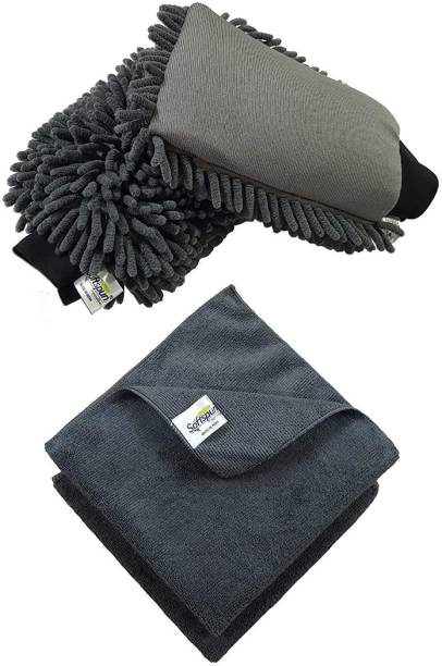SOFTSPUN Microfiber Chenille & Single-Side Gloves 1700 GSM with Towel 2 gloves 2 cloth Glove