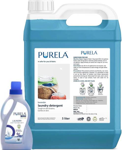 PURELA Liquid Detergent, Liquid Laundry Sanitizer for Front Load Top Load and Bucket Wash (1 x 5000 ml) Lavender Liquid Detergent