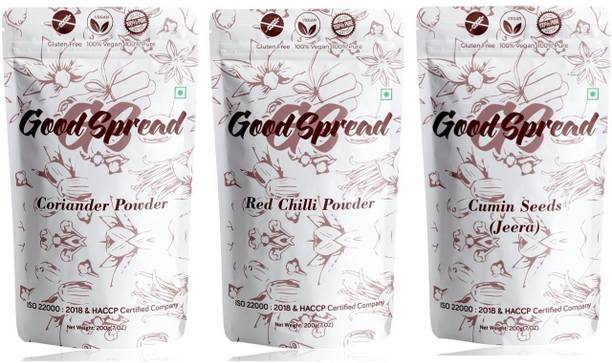 GoodSpread Organic Spices, Masala Combo of Coriander Powder, Red Chilli & Cumin Seeds (Jeera) Pack of 3 x 200g (600g)