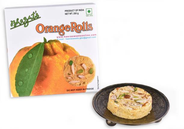 Bhagat's Heera Sweets ORANGE Flavored SonRolls MITHAi 250GM PF1 Box