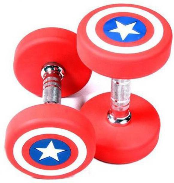 EXTREME FIT Captain America Premieum Rubber Coated Dumbbell 10 kg (Set of 2 X 10kg ) Fixed Weight Dumbbell