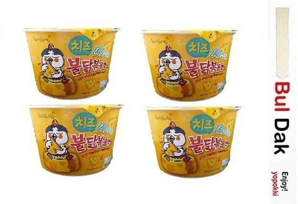 Samyang Big Cheese Bowl Flavor Ramen Cup Noodle Soup With Chopstick 105gm*4Pack (Imported) (Pack of 4) Instant Noodles