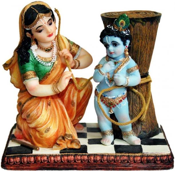 Sri Krishna Culture Damodar Leela Krishna Maa Yashoda God Idol Murti Decorative Showpiece  -  14 cm