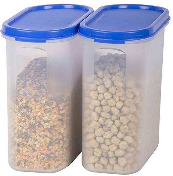 Cutting EDGE (Pack Of 2, Blue) BPA-Free Air-Tight Stackable Modular Design Kitchen Storage Container With Plain Lids For Rice| Dal| Atta| Flour| Cereals| Pulses| Snacks| Stackable- 1800 ML (7.5 Cup/60 Oz) Each  - 1800 ml Plastic Utility Container