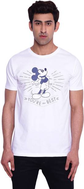 Mickey Mouse Family Printed Men Round Neck White T-Shirt