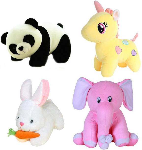 TITLEE Soft Toys Combo for Kids in Low Budget Panda, Unicorn, Rabbit with Carrot, Pink Baby Elephant  - 28 cm