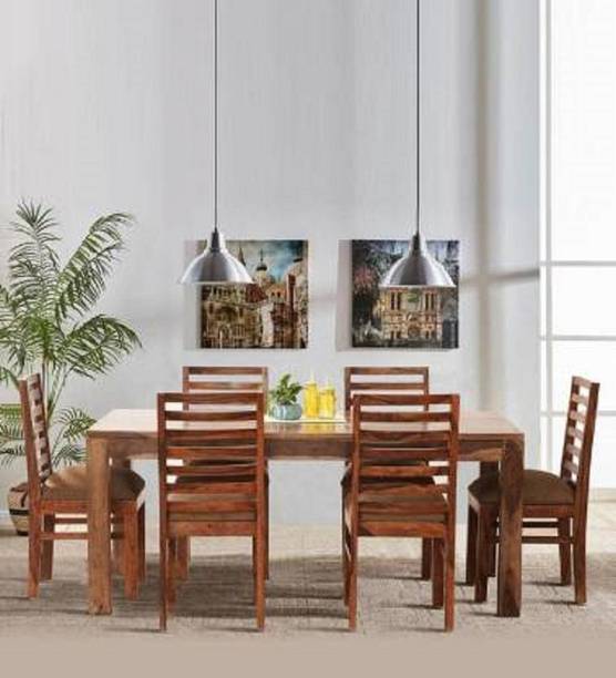 MAHIMART AND HANDICRAFTS Solid Wood 6 Seater Dining Set (Finish Color - Honey Finish) Solid Wood 6 Seater Dining Set
