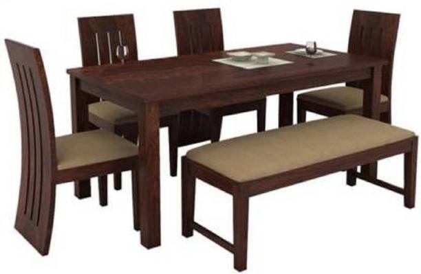 MAHIMART AND HANDICRAFTS Premium Dining Room Furniture Wooden Dining Table with 4 Chairs & 1 Bench Solid Wood 6 Seater Dining Set
