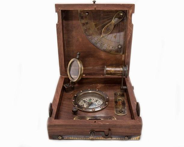 Ascent India Antique style wood marine master box compass alidade magnifier nautical box Compass