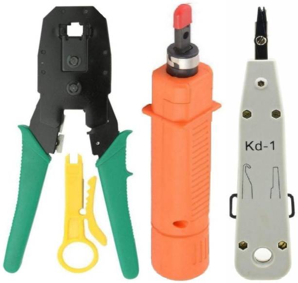 BALRAMA 4pc Combo HT-315 Crimping Tool + Mini Rotary Wire Cutter Stripper + HT-314 Impact Punching Tool + Kd-1 Krone Tool Insertion Tool Network Wire Cable CAT5E CAT6 RJ45 RJ11 Punch Down Tool Rj45 Rj11 Rj12 4p 6p 8p 3-In-1 Modular Crimping Tool with Cutter &amp; Stripper Electric Cable Wire Stripper Crimper Electrician Plier Cutter Crimping Cable Cutter Hand Tool for Lan Wire Cctv Camera Telephone Electric Wire Ethernet Network Lan Adsl Computer Network Maintenance Repair Tools Manual Crimper