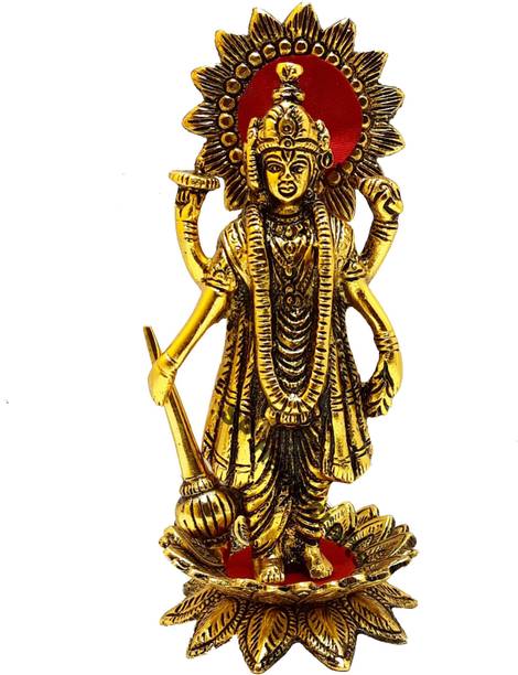HandiKraft Creations Golden elegent Antique Finished Lord Vishnu | Shri Maha Vishnu Idol Decorative Showpiece  -  20 cm