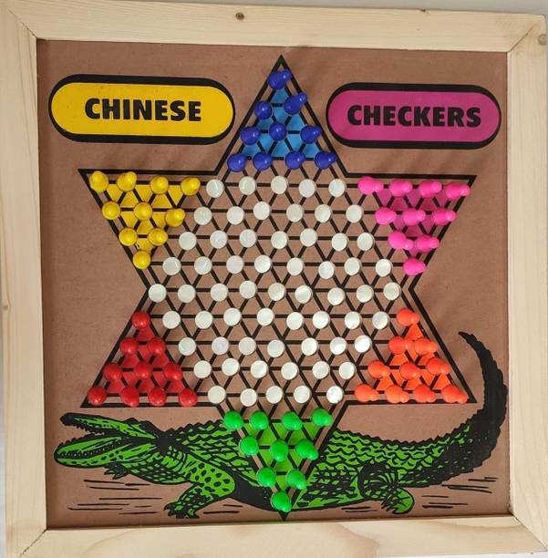 HK Sport & Toys Wooden Chinese Checker and Chess Board with Tokens & Chessmen Board Game Accessories