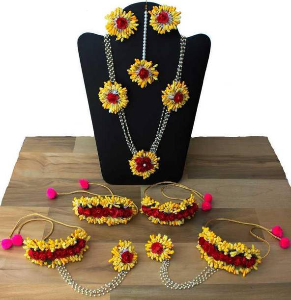 Shagufta Fabric, Plastic, Paper Red, Yellow Jewellery Set