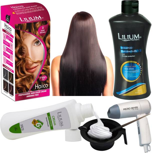 LILIUM Best Hair Special Coloring Combo to Get Original Burgundy Color With Dryer Brush & Bowl. (GC1549) , Brown