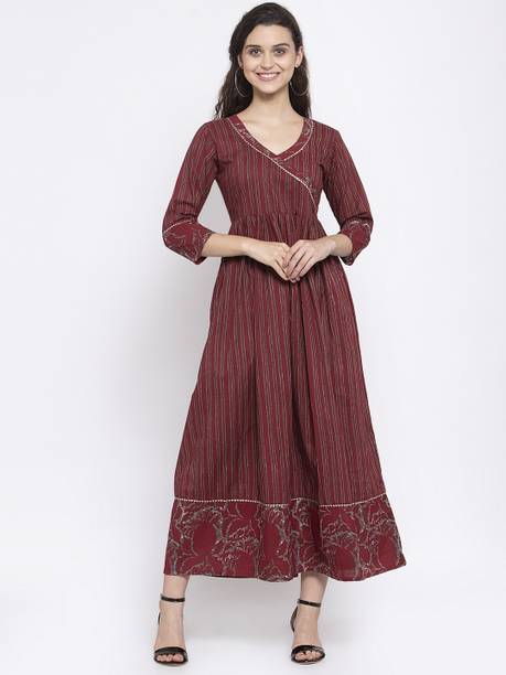 Striped Pure Cotton A-line Kurta for Women