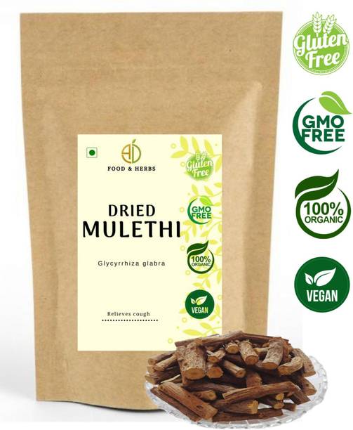 A D FOOD & HERBS ORGANIC MULETHI / LICORICE / YASHTIMADHU / GLYCYRRHIZA GLABRA DRIED ROOTS ( 500 GMS )