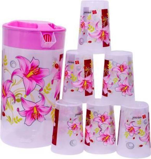Veera Industries JUG GLASS SET PINK Jug Glass Tray Set