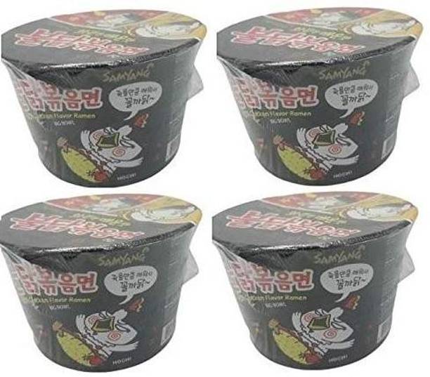 Samyang Big Black Bowl Stir Fried Hot Chicken Flavor Ramen Cup Noodle Soup 105gm*4Pack (Imported) (Pack of 4) Instant Noodles