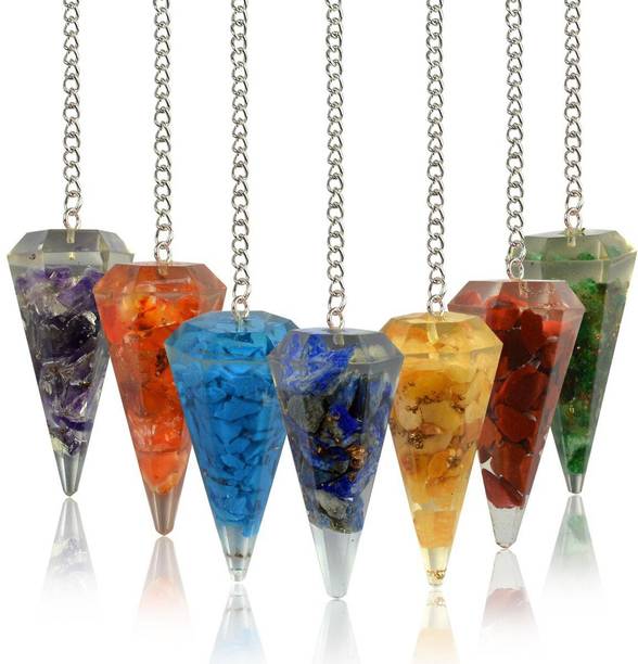 REIKI CRYSTAL PRODUCTS 7 Chakra Dowser Natural Crystal Orgone Dowser Reiki Healing Stone Orgonite Pendulum Semi Precious Gemstone 6 faceted Orgonite 7 Chakra Pendulum Pack Of 7 Pcs Decorative Showpiece  -  4 cm