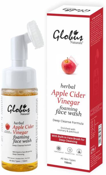 Globus Apple Cider Vinegar Foaming Facial Cleanser with Soft Gentle Silicon Face Massage Brush | for Deep Cleansing |No Parabens| No Sulphate Face Wash