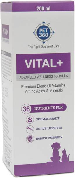 PET360 VITAL+, Advanced Wellness Formula, Premium Blend of Multivitamins, Amino Acids & Minerals for Dogs & Cats 200 ml Pet Health Supplements