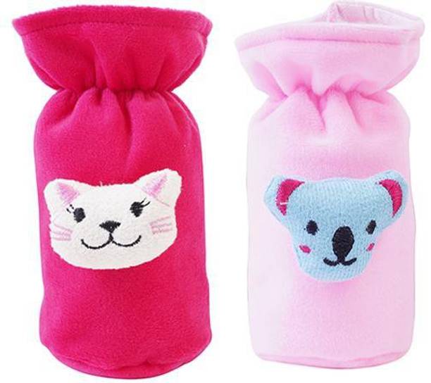 Da Anushi Soft Plush Stretchable Baby Feeding Bottle Cover Easy to Hold Strap With Cute Animated Cartoon|Suitable for 60-125 Ml Feeding Bottle(Dark Pink-Light Pink)
