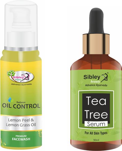 Sibley Beauty Oil Control Lemon Peel & Lemongrass Oil Face Wash ( 1 x 100 ml ) + Tea Tree Face Serum ( 1 x 50 ml ) - Pack of 2 - for Men Women Boys Girls Oily Normal Dry Combination Skin