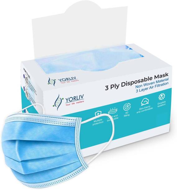 YORLIV With Nose Clip, Soft Ear loops for Men Women Kids 3 Ply Mask,100 Pcs. Water Resistant Surgical Mask
