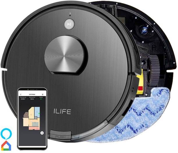 ILIFE A10s Lidar Robot Vacuum Cleaner Robotic Floor Cleaner with 2 in 1 Mopping and Vacuum, Anti-Bacterial Cleaning, Swappable Battery (WiFi Connectivity, Google Assistant and Alexa)