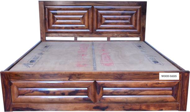 WOOD OASIS Sheesham Solid Wood King Size Bed with Storage and a beautiful headboard for Bedroom Living Room Home Wooden Furniture for Hotel Guest House (Finish :- Natural Brown) Solid Wood King Box Bed
