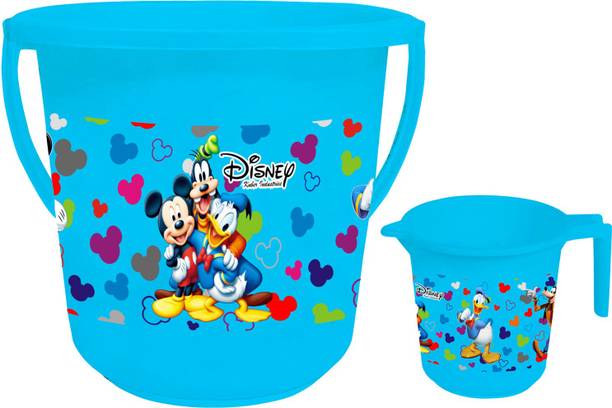 KUBER INDUSTRIES Disney Team Mickey Print 2 Pieces Unbreakable Virgin Plastic Bathroom Bucket With Mug Set- Blue, (1 Pc 16 LTR Bucket & 1 Pc 500 ML Mug) -HS_35_KUBMART17489 16 L Plastic Bucket