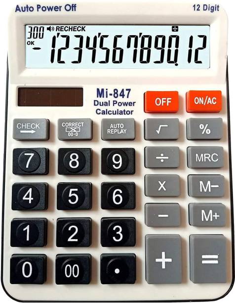 Congo MI 847 Auto Power Off 120 Steps Check and Correct Calculator MI 847 Auto Power Off 120 Steps Check and Correct Calculator for Office Shops Student with Black White Large Display Financial  Calculator