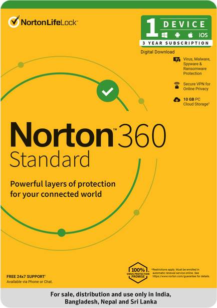 Norton 360 Standard 1 PC PC 3 Years Total Security (Email Delivery - No CD)