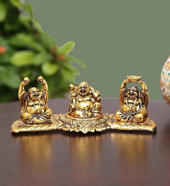 SP Handicrafts Laughing Buddha in 3 Postures in Metal | Lucky charm and fengshui piece | Hiome decor showpiece Decorative Showpiece  -  9 cm