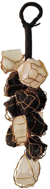 Shubhanjali Black Tourmaline/Selenite Rough Chunks Vaastu Door Hanging for Protection from Negative Energy & Evil Eyes (Black & White) Decorative Showpiece  -  15 cm