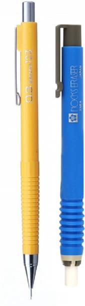 SAKURA Cushioning Point Pencil with 0.3mm Lead & Nocks Eraser Stationery Set