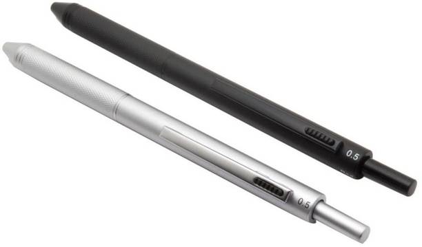 Ledos Ledos Set Of 2 - Clip-On Multi-functional Pen 3 Color Ballpoint Pen + 0.5 mm Pencil - Silver & Black Pen Gift Set