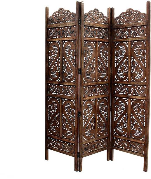 Artesia Handcrafted 3 Panel Wooden MDF Room Partition & Room Divider (Brown) Solid Wood Decorative Screen Partition