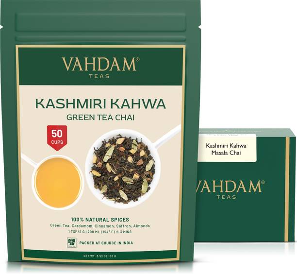 वाहदाम कश्मीरी कहवा दालचीनी, इलायची, बादाम, केसर मसाला टी पाउच