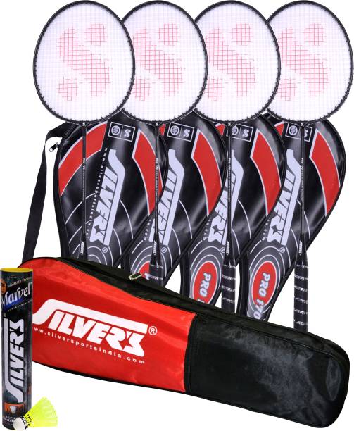 Silver's Pro-170 Combo 5 (4 Badminton Rackets with 3/4 Covers,10 Plastic Shuttlecock, 1 SBK 509 Kit Bag (1 Compartment and 1 Pocket) Badminton Kit