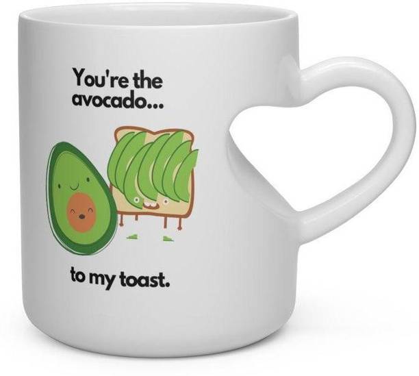 V Kraft "you are the avocado of my toast" unique heart shape inner cut coffee mug\tea cup for birthday friendship day and any other special day love quote printed Ceramic love with Handle-Perfect Gift to Anyone On Any Occasion | Coffee\milk mug & Tea Cup | Pack of 1 Ceramic Coffee Mug