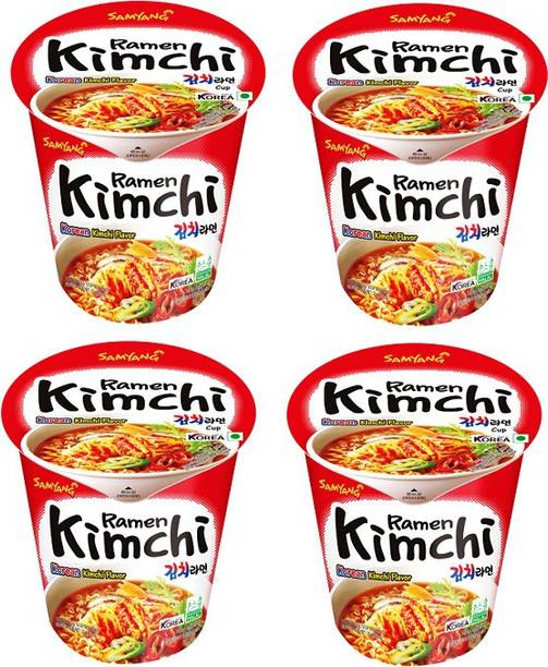 Samyang Kimchi Hot Chicken Flavour Raman Cup Noodles, 70mg*4 Pack (Pack of 4) (Imported) Cup Noodles Non-vegetarian