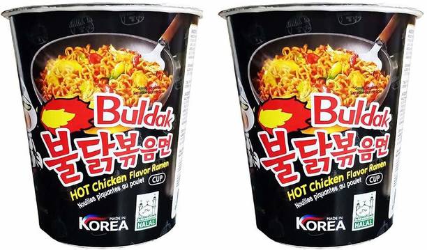 Samyang Stir Fried Hot Chicken Flavour Raman Cup Noodles, 70mg*2 Pack (Pack of 2) (Imported) Cup Noodles Non-vegetarian